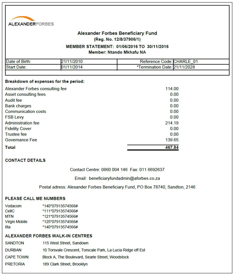 Beneficiary Statement Reports For Member